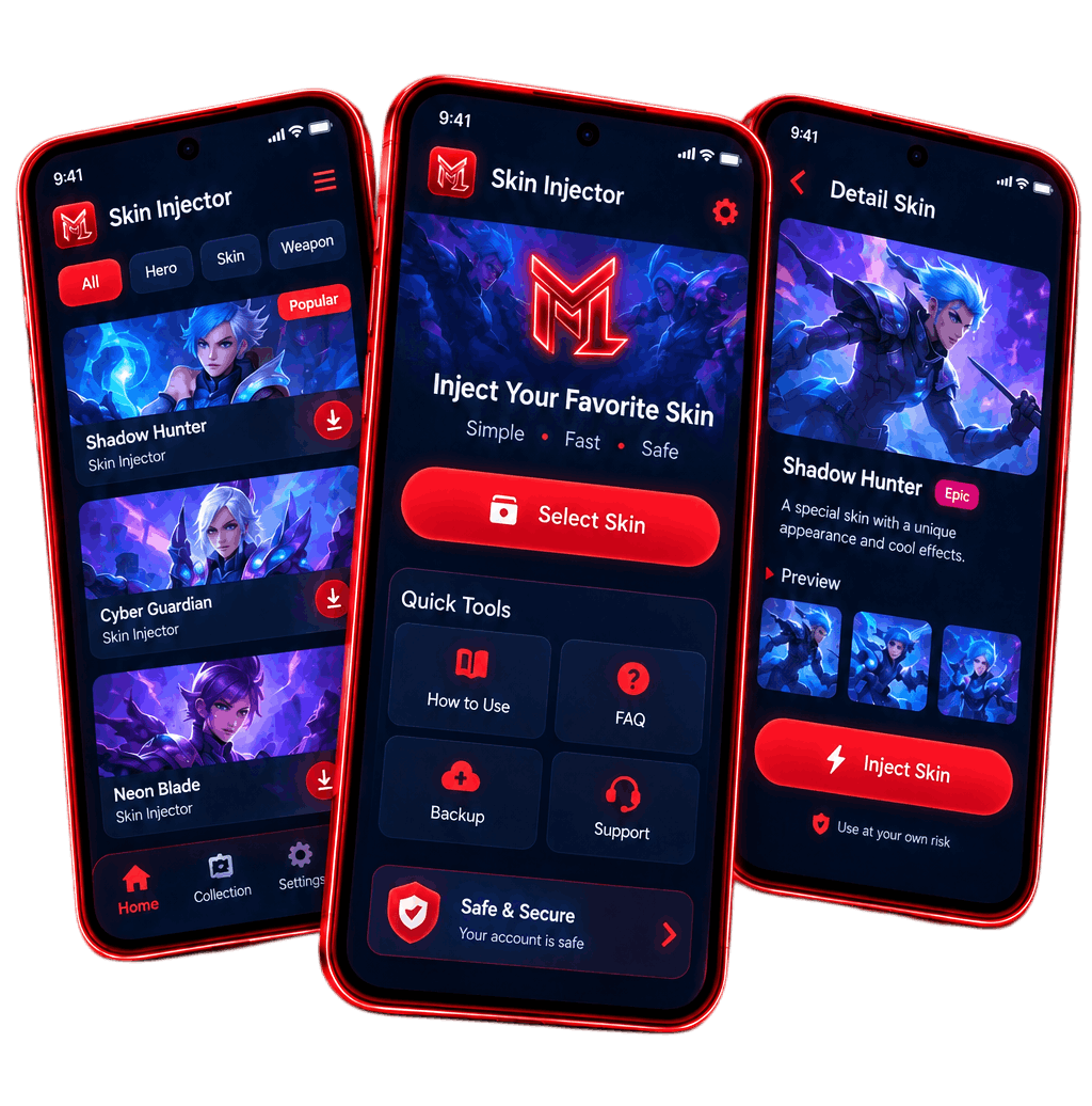 Bang Tool skin tool injector Android app preview with Skin ML and skin GFX tools
